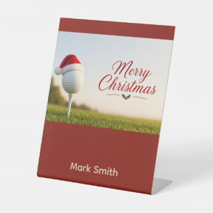 Golf Merry Christmas themed with golf ball Pedestal Sign
