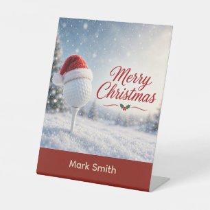 Golf Merry Christmas themed with golf ball Pedestal Sign