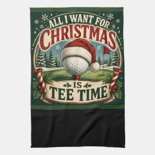 Golf Merry Christmas themed with golf ball Tea Towel