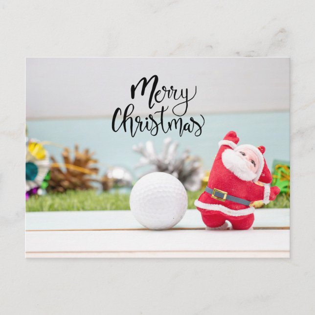 Golf Merry Christmas with ball and Santa Claus Postcard (Front)