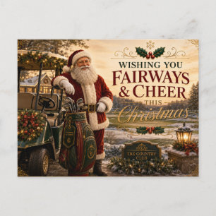 Golf Merry Christmas with ball and Santa Claus Postcard