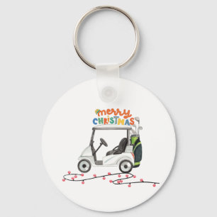 Golf Merry Christmas with golf bag cart  Key Ring