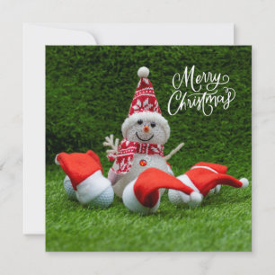 Golf Merry Christmas with golf ball and Snowman Card