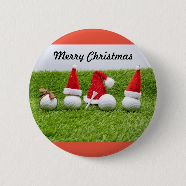 Golf Merry Christmas with golf ball Santa Hat 6 Cm Round Badge (Front)