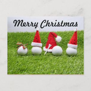 Golf Merry Christmas with golf ball Santa Hat Postcard