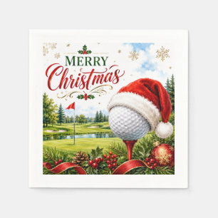 Golf Merry Christmas with Golf ball with Santa Hat Napkin