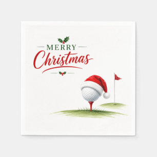 Golf Merry Christmas with Golf ball with Santa Hat Napkin