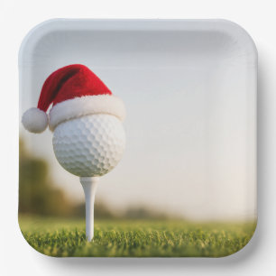 Golf Merry Christmas with Golf ball with Santa Hat Paper Plate