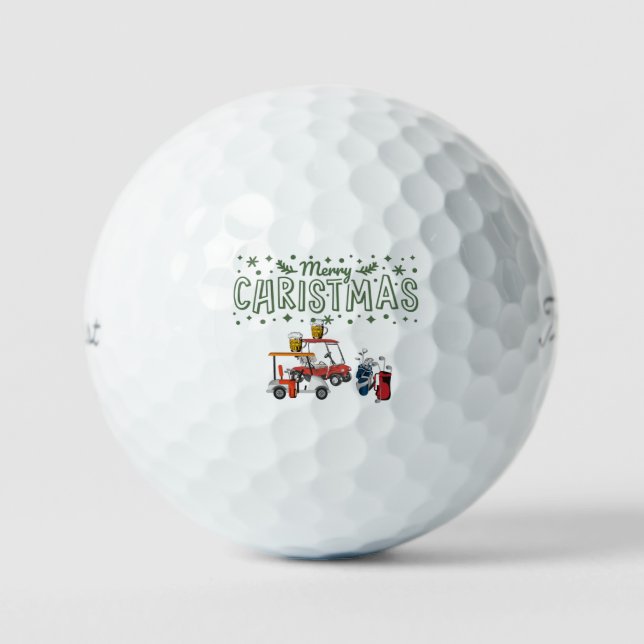 Golf Merry Christmas with golf cart and beer  Golf Balls (Front)