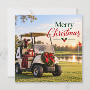 Golf Merry Christmas with golf cart Holiday Card