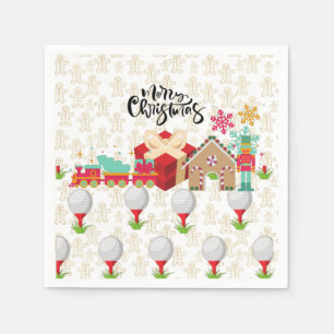 Golf Merry Christmas with golf gift in red box Napkin