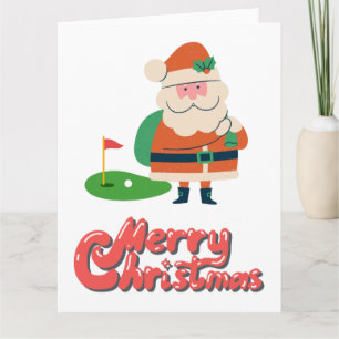 Golf Merry Christmas with Santa at golf course Card