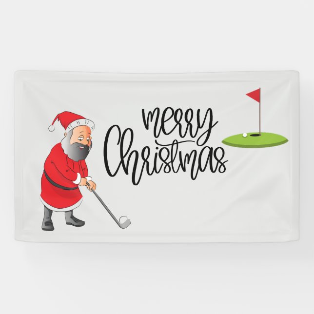Golf Merry Christmas with Santa Claus and flag  Banner (Horizontal)