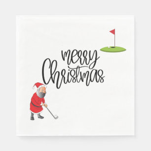 Golf Merry Christmas with Santa Claus and flag   Napkin
