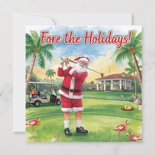 Golf Merry Christmas with Santa Claus and flamingo (Front)