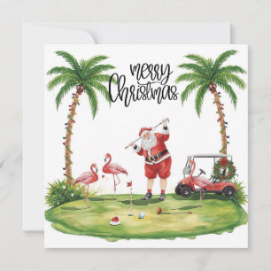 Golf Merry Christmas with Santa Claus and flamingo
