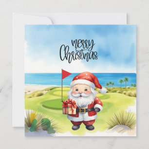 Golf Merry Christmas with Santa Claus at flag  