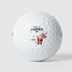 Golf Merry Christmas with Santa Claus at flag Balls