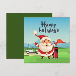 Golf Merry Christmas with Santa Claus at flag  Car Card