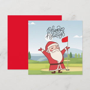 Golf Merry Christmas with Santa Claus at flag   Card