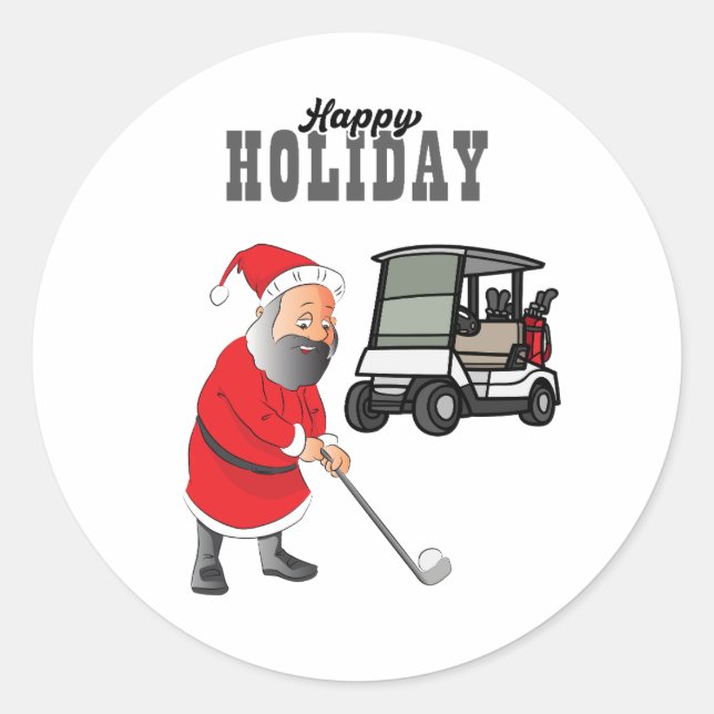 Golf Merry Christmas with Santa Claus at flag  Classic Round Sticker (Front)