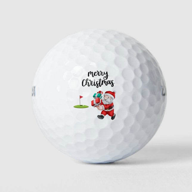 Golf Merry Christmas with Santa Claus at flag    Golf Balls (Front)