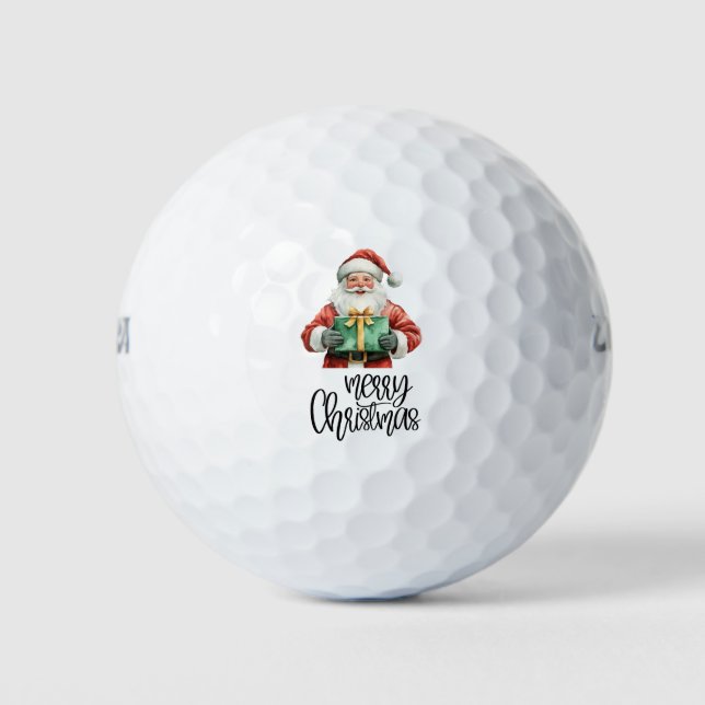 Golf Merry Christmas with Santa Claus at flag  Golf Balls (Front)