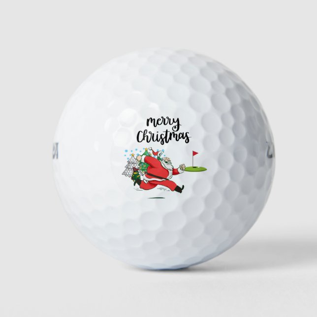 Golf Merry Christmas with Santa Claus at flag  Golf Balls (Front)