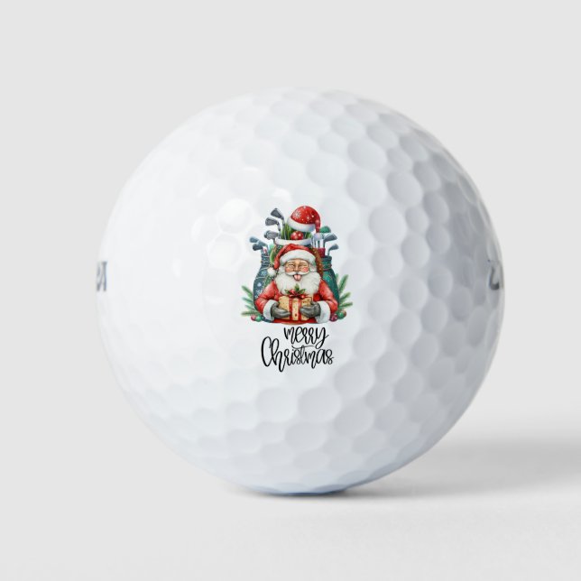 Golf Merry Christmas with Santa Claus at flag  Golf Balls (Front)