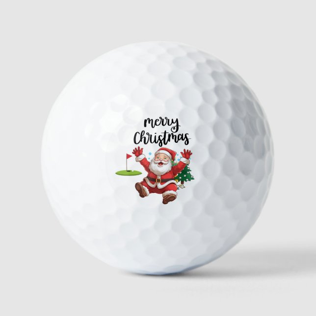 Golf Merry Christmas with Santa Claus at flag  Golf Balls (Front)