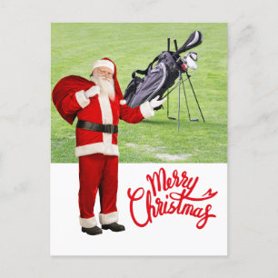 Golf Merry Christmas with Santa Claus at flag  Holiday Postcard