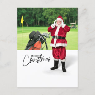 Golf Merry Christmas with Santa Claus at flag Holiday Postcard