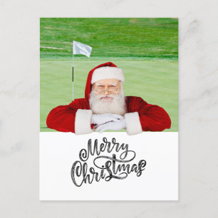 Golf Merry Christmas with Santa Claus at flag  Postcard