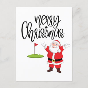Golf Merry Christmas with Santa Claus at flag Postcard