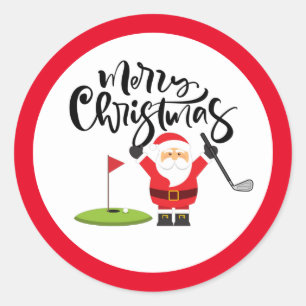 Golf Merry Christmas with Santa Claus golfing Classic Round Sticker