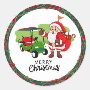 Golf Merry Christmas with Santa Claus golfing  Classic Round Sticker