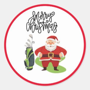 Golf Merry Christmas with Santa Claus golfing Classic Round Sticker