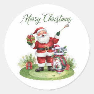 Golf Merry Christmas with Santa Claus golfing  Classic Round Sticker
