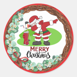 Golf Merry Christmas with Santa Claus golfing  Classic Round Sticker