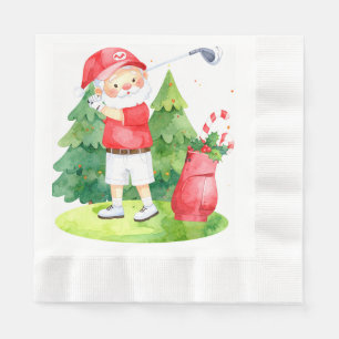 Golf Merry Christmas with Santa Claus Golfing Napkin