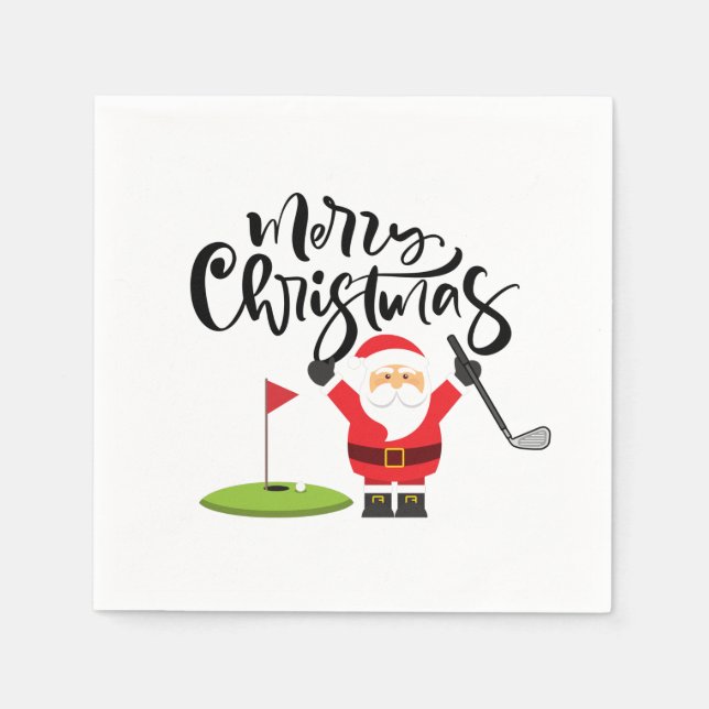 Golf Merry Christmas with Santa Claus Golfing Napkin (Front)