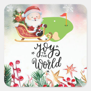 Golf Merry Christmas with Santa Claus golfing Square Sticker