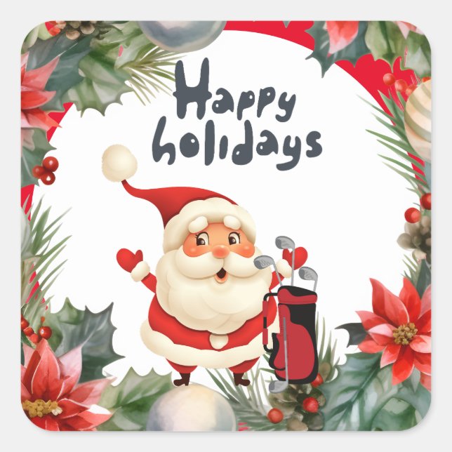 Golf Merry Christmas with Santa Claus golfing  Square Sticker (Front)