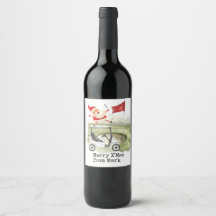 Golf Merry Christmas with Santa Claus golfing  Wine Label