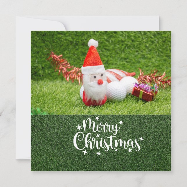Golf Merry Christmas with Santa Claus  Holiday Card (Front)