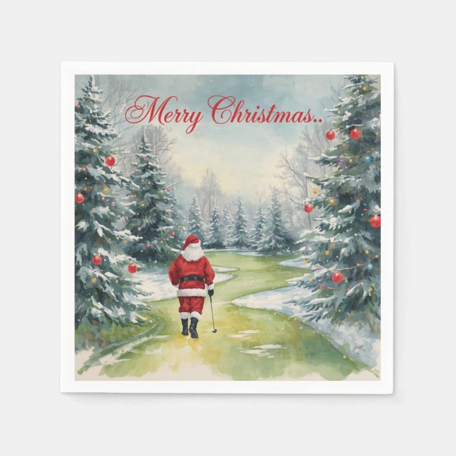 Golf Merry Christmas with Santa Claus  Napkin (Front)