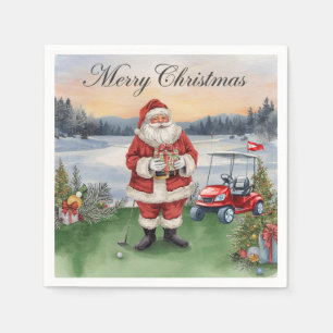 Golf Merry Christmas with Santa Claus Napkin