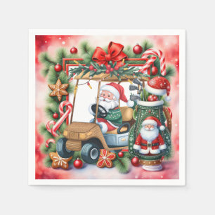 Golf Merry Christmas with Santa Claus Napkin