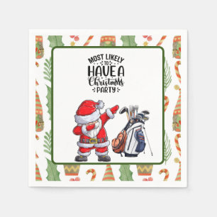 Golf Merry Christmas with Santa Claus  Napkin