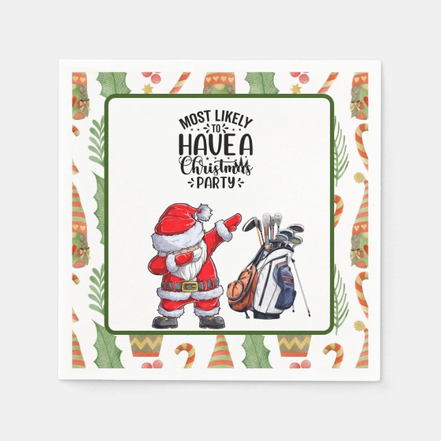 Golf Merry Christmas with Santa Claus  Napkin (Front)
